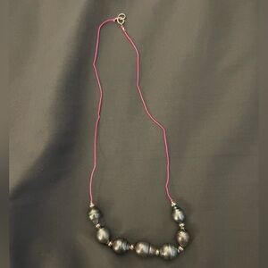Handmade Tahitian pearl necklace on silk